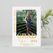 Foto Afstudeerbericht Echte Goud Folie Aankondigi Folie Uitnodiging (Staand Voorkant)