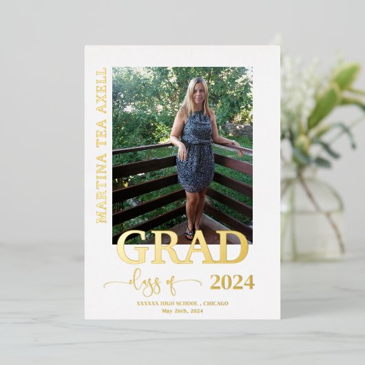  Foto Afstudeerbericht Echte Goud Folie Aankondigi Folie Uitnodiging (Staand Voorkant)