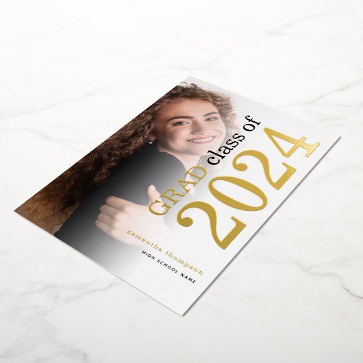 Foto Afstudeerder 2024 Gold Real Folie Aankondigin Folie Uitnodiging (Gedraaid)