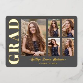 Foto Afstudeerder Collage Gray & Gold Foil Kaart