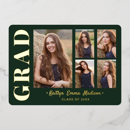 Foto Afstudeerder Collage Green & Gold Foil Kaart (Voorkant)