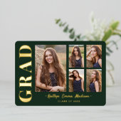 Foto Afstudeerder Collage Green & Gold Foil Kaart (Staand Voorkant)