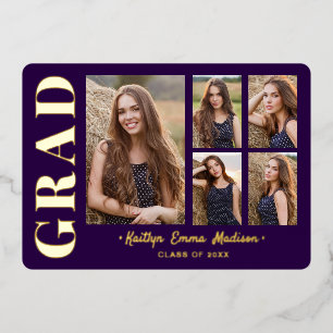 Foto Afstudeerder Collage Paars & Gold Foil Kaart