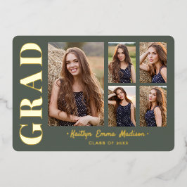 Foto Afstudeerder Collage Sage Green & Gold Foil K Folie Uitnodiging