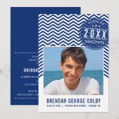 FOTO AFSTUDEERDER INVITE bold chevron royal navy b Kaart (Voorkant / Achterkant)