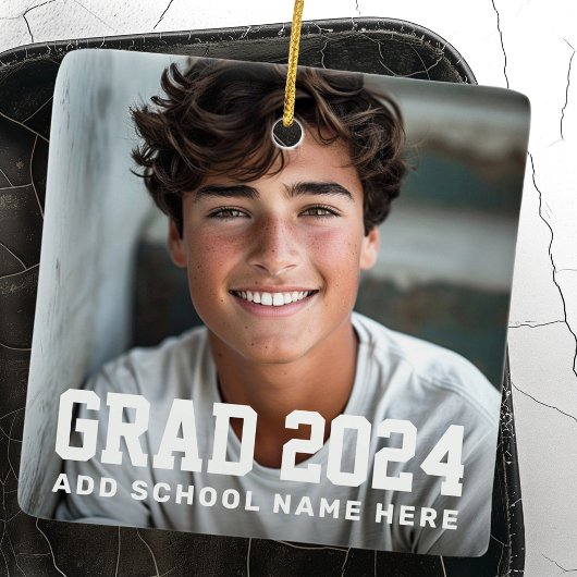 Foto afstudeerder klasse van jaarnaam of school af keramisch ornament