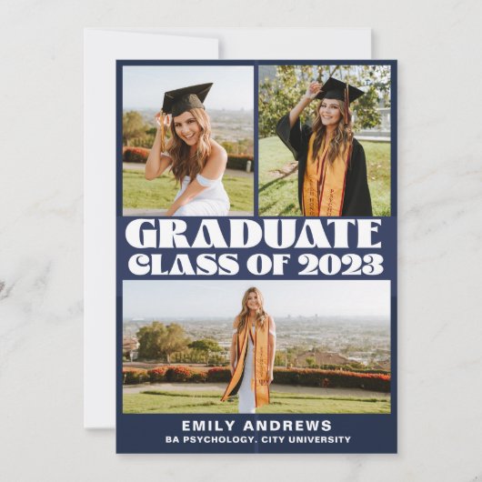 Foto Afstudeerder Partij Modern White & Blue 3 Kaart (Voorkant)