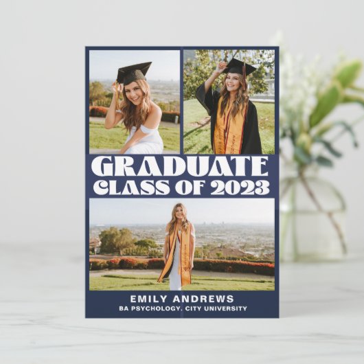 Foto Afstudeerder Partij Modern White & Blue 3 Kaart (Staand voorkant)