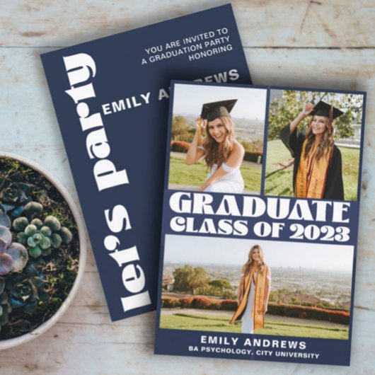 Foto Afstudeerder Partij Modern White & Blue 3 Kaart