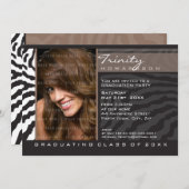 FOTO AFSTUDEERDER PARTY INVITE zebra streep Kaart (Voorkant / Achterkant)