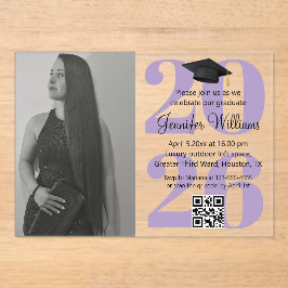 foto afstudeerfeest 2026 party qr code paars schri acryl uitnodigingen