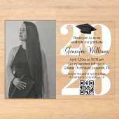 foto afstudeerfeest 2026 party qr code witte scrip acryl uitnodigingen (Voorkant)