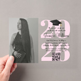 foto afstudeerfeest 2026 qr code roze script acryl uitnodigingen
