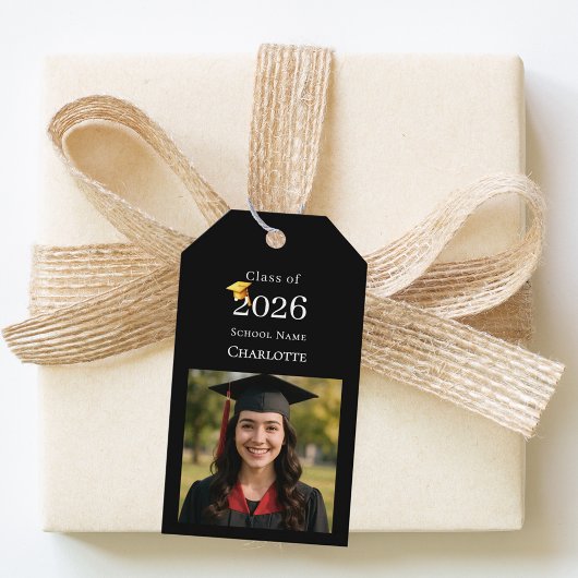 Foto afstudeerfeest bedankt zwart cadeaulabel