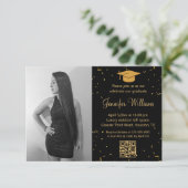 Foto afstudeerfeest QR code confetti zwart goud Kaart (Staand voorkant)