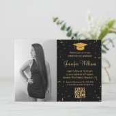 Foto afstudeerfeest QR code confetti zwart goud Kaart (Staand voorkant)