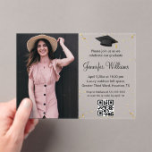 Foto Afstudeerfeest QR Code RSVP Gold confetti Acryl Uitnodigingen (Insitu (Draagbaar))