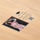 Foto Afstudeerfeest QR Code RSVP Gold confetti Acryl Uitnodigingen (Laagn)