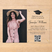 Foto Afstudeerfeest QR Code RSVP Gold confetti Acryl Uitnodigingen (Voorkant)