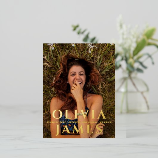 Foto afstudeerfeest uitnodiging briefkaart (Staand Voorkant)