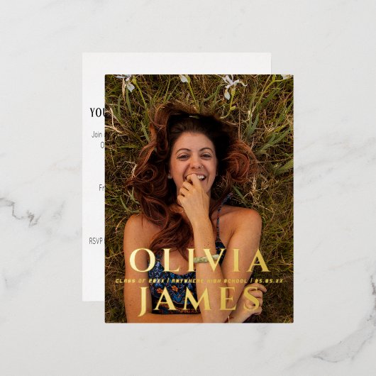 Foto afstudeerfeest uitnodiging briefkaart (Voorkant / Achterkant)