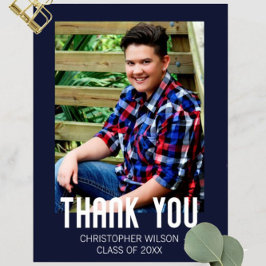Foto-afstudeerkaart bedankt met blauwe rand briefkaart
