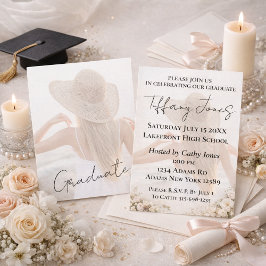 Foto afstudeeruitnodiging met script typografie kaart
