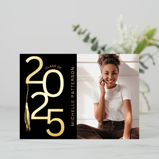 Foto afstuderen 2025 Goud Folie Uitnodiging (Staand Voorkant)