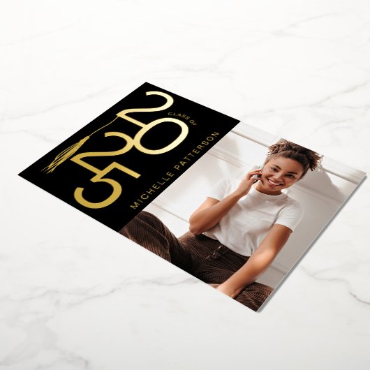Foto afstuderen 2025 Goud Folie Uitnodiging (Gedraaid)