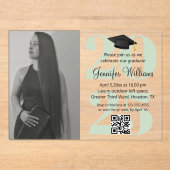 Foto afstuderen 2025 Partij QR Code Groen Script Acryl Uitnodigingen (Voorkant)