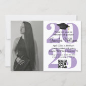 Foto afstuderen 2025 Party QR Code paarse Chic Kaart (Voorkant)