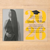 Foto afstuderen 2025 Party QR Code sinaasappel gee Acryl Uitnodigingen (Voorkant)