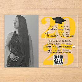 Foto afstuderen 2025 Party QR Code sinaasappel gee Acryl Uitnodigingen