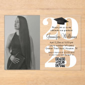 Foto afstuderen 2025 Party QR Code Wit Script Acryl Uitnodigingen (Voorkant)