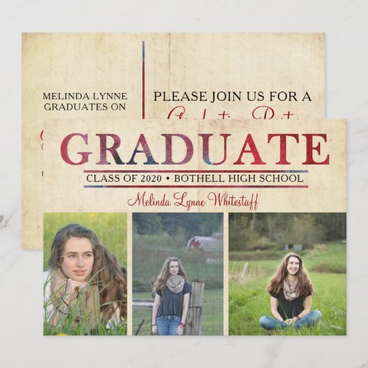 Foto Afstuderen Aankondiging en Party Invite (Voorkant / Achterkant)