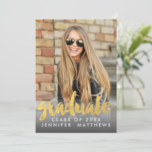 Foto Afstuderen Aankondiging Faux Gold Foil Card (Staand voorkant)