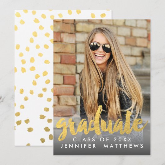 Foto Afstuderen Aankondiging Faux Gold Foil Card (Voorkant / Achterkant)