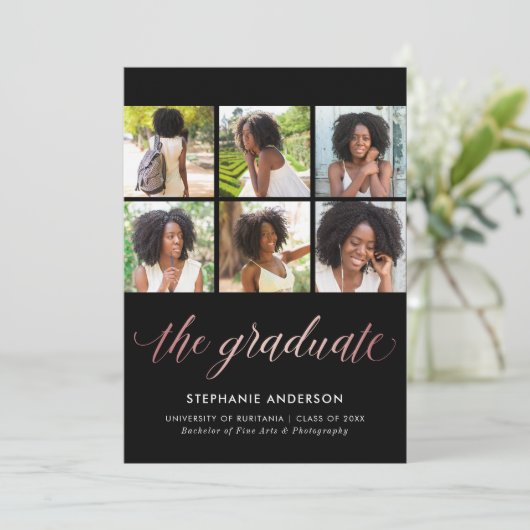 Foto Afstuderen Aankondiging Faux Roos Gold (Staand voorkant)