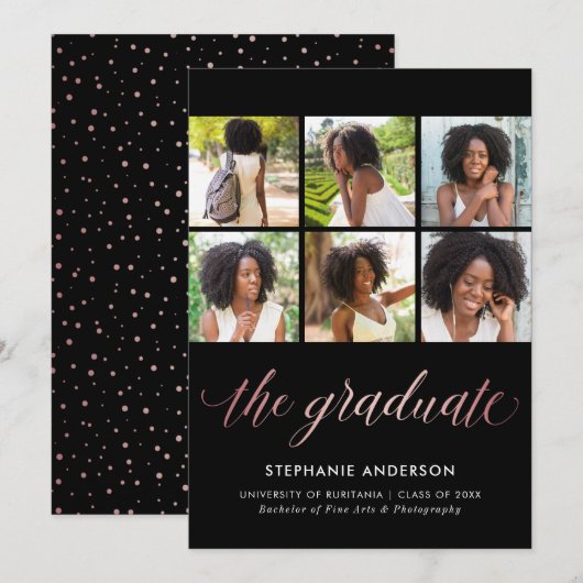 Foto Afstuderen Aankondiging Faux Roos Gold (Voorkant / Achterkant)