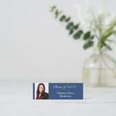 Foto afstuderen aankondiging label naamkaart blauw (Staand voorkant)