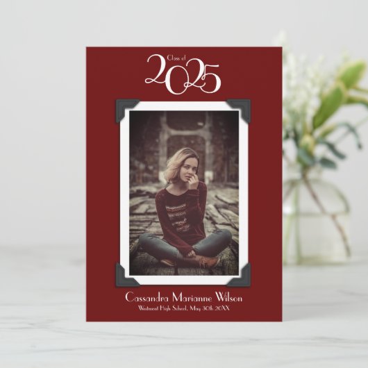  Foto Afstuderen Aankondiging Maroon (Staand voorkant)