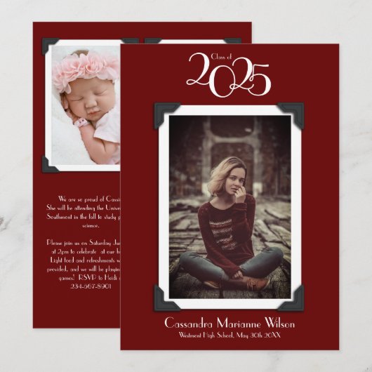 Foto Afstuderen Aankondiging Maroon (Voorkant / Achterkant)