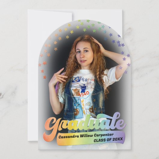 Foto Afstuderen Aankondiging Retro Pride Rainbow (Voorkant)