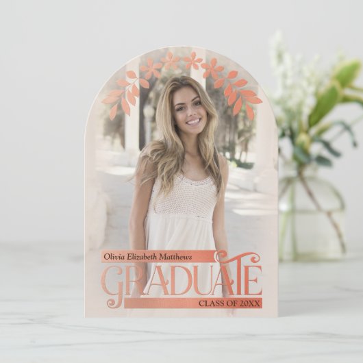 Foto Afstuderen Aankondiging Roos Gold Floral (Staand voorkant)