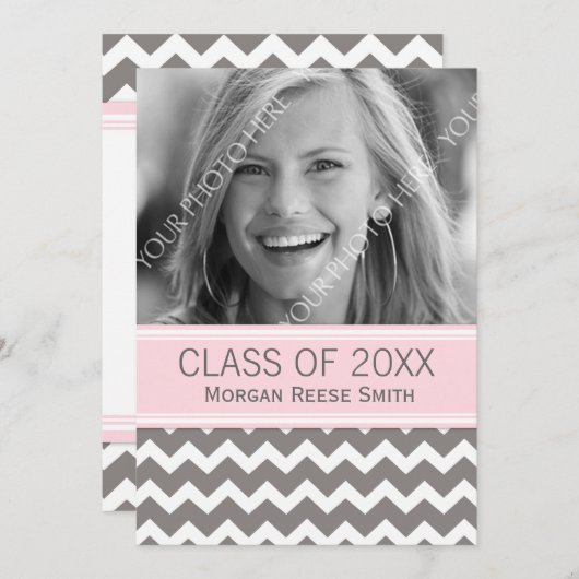 Foto Afstuderen Aankondiging Roze grijs (Voorkant / Achterkant)