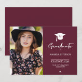 Foto afstuderen afstuderen aankondiging burgundy (Voorkant / Achterkant)