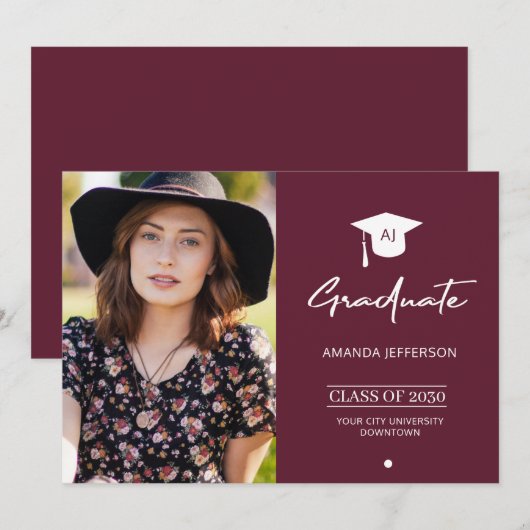 Foto afstuderen afstuderen aankondiging burgundy (Voorkant / Achterkant)
