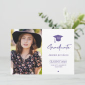 Foto afstuderen afstuderen aankondiging paars (Staand voorkant)