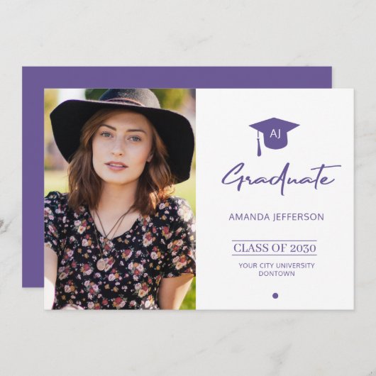 Foto afstuderen afstuderen aankondiging paars (Voorkant / Achterkant)