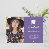 Foto afstuderen afstuderen aankondiging paars (Staand voorkant)